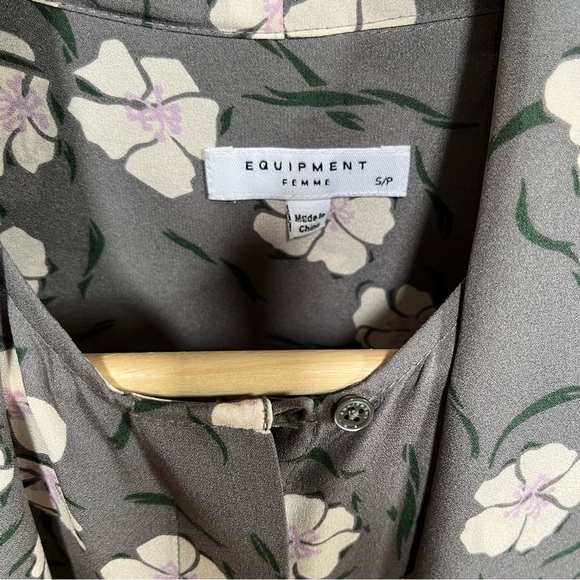 Grey Silk Tie Neck Equipment Blouse - Picture 3 of 5